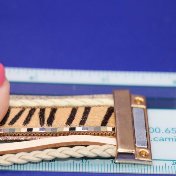 New 6 Strand Magnetic Clasp Leopard Print Braided Rhinestone Cross Bracelet - Picture 2 of 5